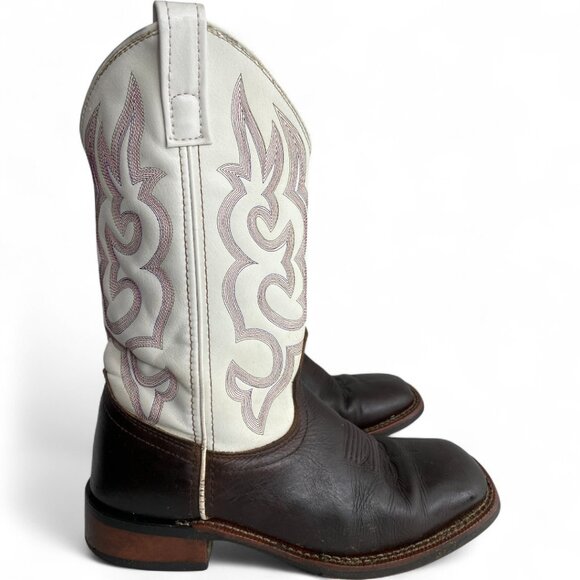 Laredo White Brown Square Toe Leather Western Cowboy Cowgirl Boots Women's 8 M - Picture 2 of 13